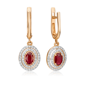 Серьги с английским замком из красного золота с рубином и бриллиантами 02-0715-00-107-1110-30