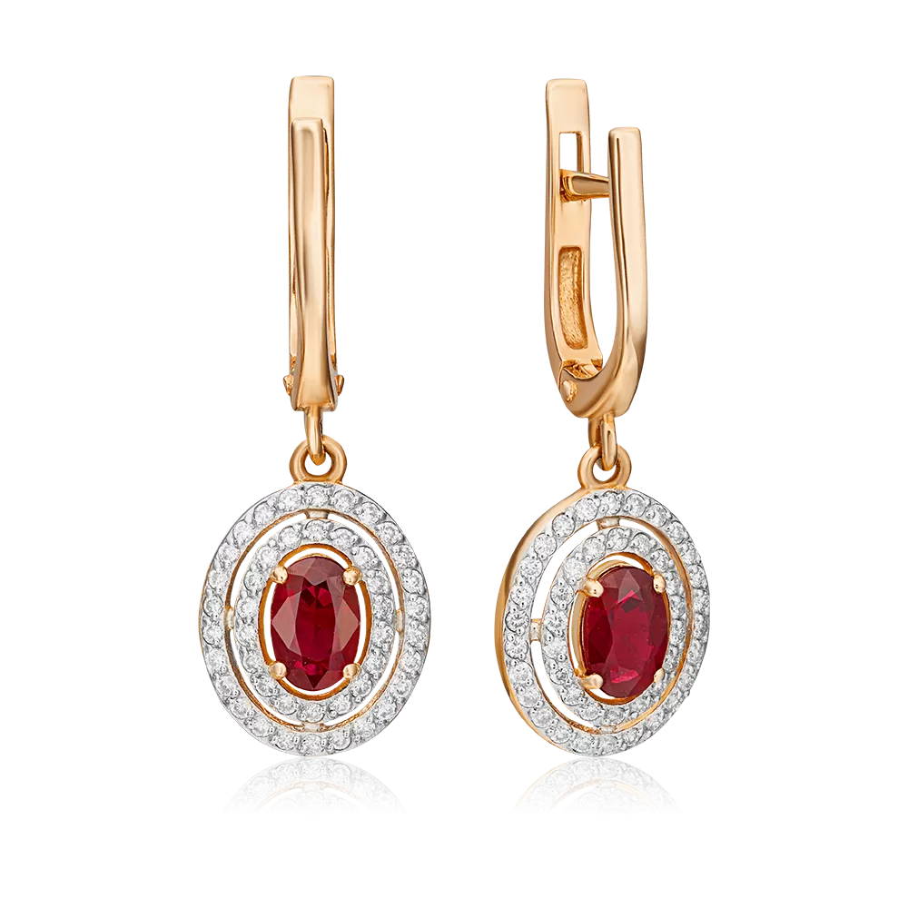 Серьги с английским замком из красного золота с рубином и бриллиантами 02-0715-00-107-1110-30