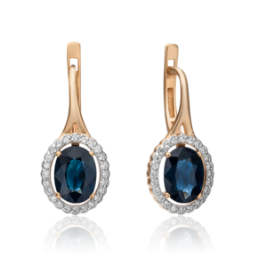Серьги с английским замком из красного золота с сапфиром и бриллиантами 02-0717-00-105-1110-30