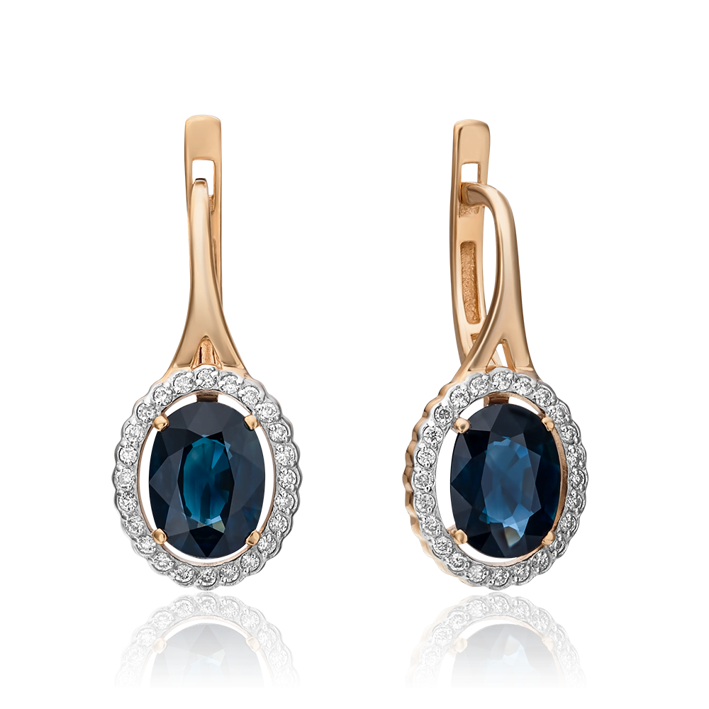 Серьги с английским замком из красного золота с сапфиром и бриллиантами 02-0717-00-105-1110-30