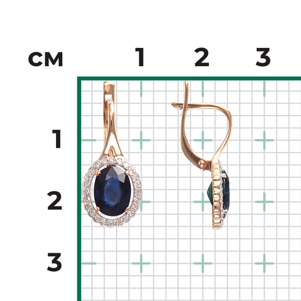 Серьги с английским замком из красного золота с сапфиром и бриллиантами 02-0717-00-105-1110-30