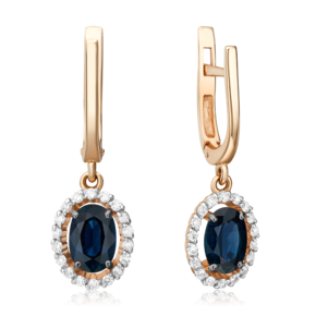 Серьги с английским замком из красного золота с сапфиром и бриллиантами 02-0719-00-105-1110-30