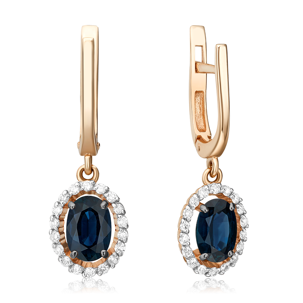 Серьги с английским замком из красного золота с сапфиром и бриллиантами 02-0719-00-105-1110-30