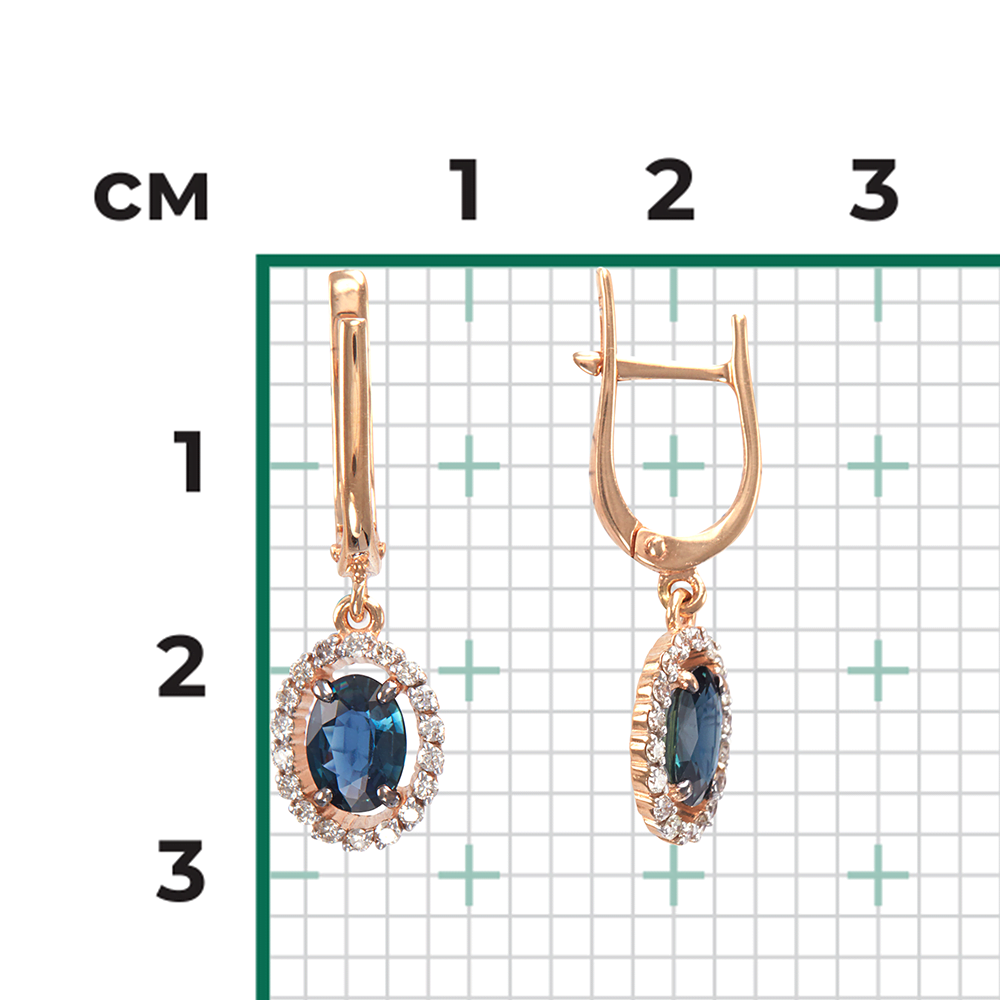 Серьги с английским замком из красного золота с сапфиром и бриллиантами 02-0719-00-105-1110-30