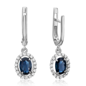 Серьги с английским замком из белого золота с сапфиром и бриллиантами 02-0720-00-105-1120-30