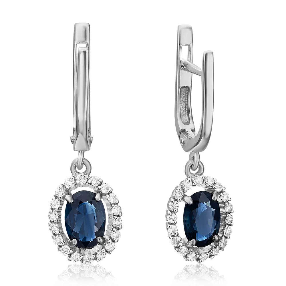 Серьги с английским замком из белого золота с сапфиром и бриллиантами 02-0720-00-105-1120-30