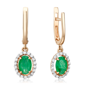 Серьги с английским замком из красного золота с изумрудом и бриллиантами 02-0719-00-106-1110-30
