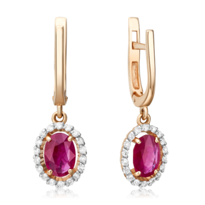 Серьги с английским замком из красного золота с рубином и бриллиантами 02-0719-00-107-1110-30