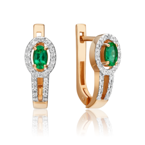 Серьги с английским замком из красного золота с изумрудом и бриллиантами 02-0857-00-106-1110-30