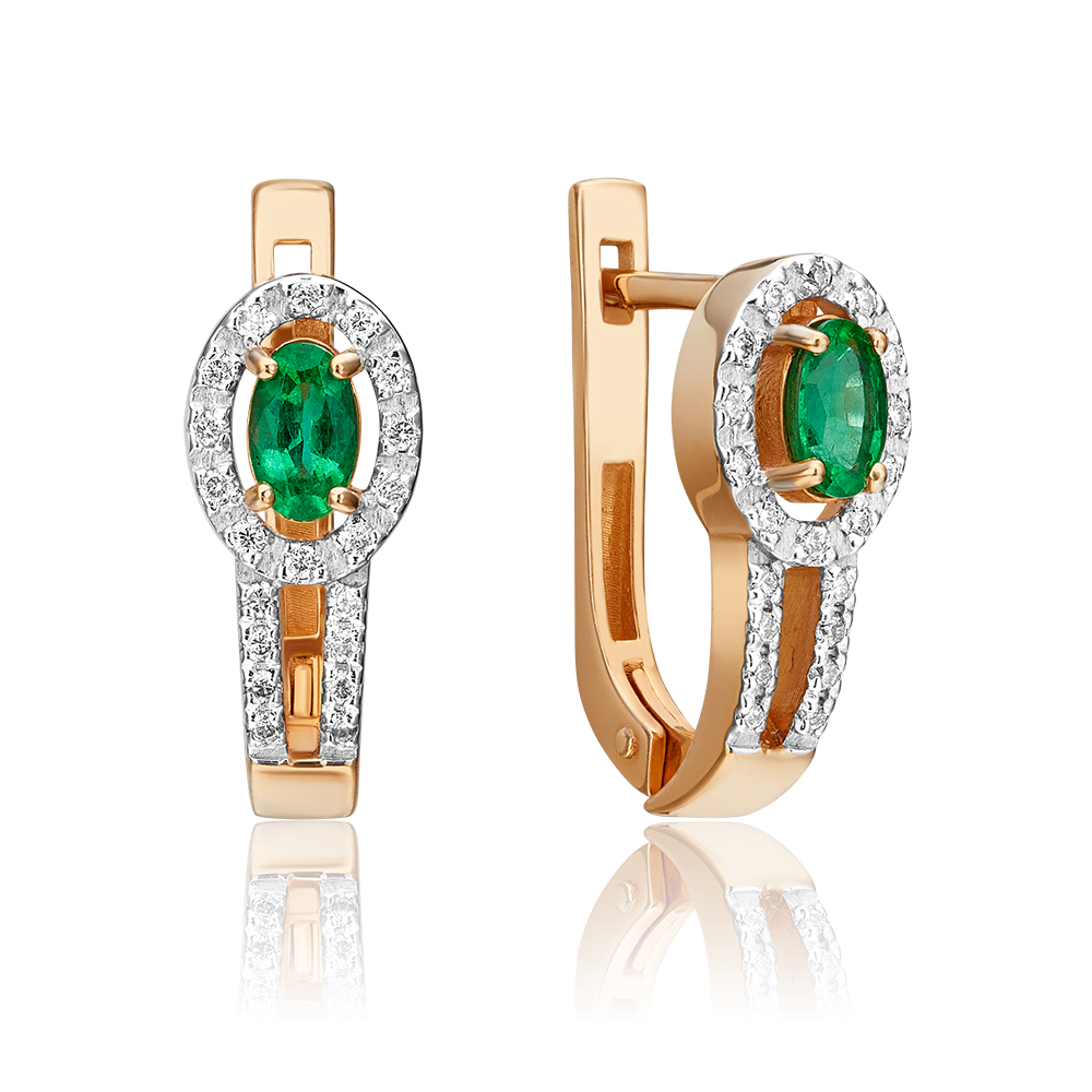 Серьги с английским замком из красного золота с изумрудом и бриллиантами 02-0857-00-106-1110-30