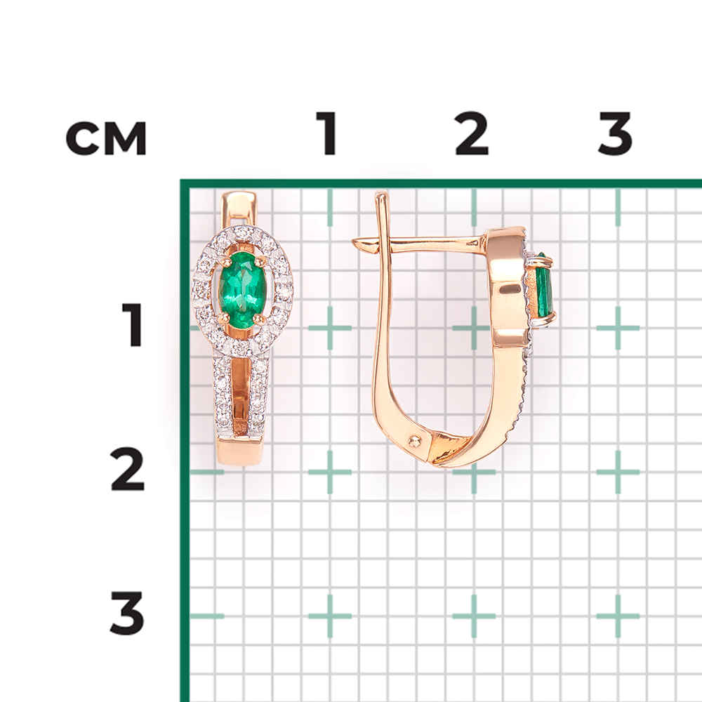 Серьги с английским замком из красного золота с изумрудом и бриллиантами 02-0857-00-106-1110-30