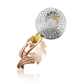 Брошь «Одуванчик» из комбинированного золота с фианитами и эмалью 04-0175-00-401-1111-48