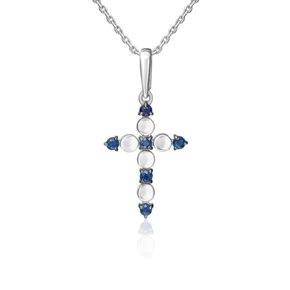 Декоративный крест из белого золота с сапфирами 03-3618-00-102-1120