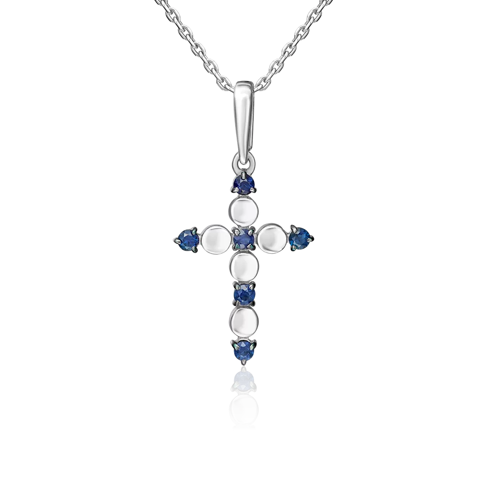 Декоративный крест из белого золота с сапфирами 03-3618-00-102-1120