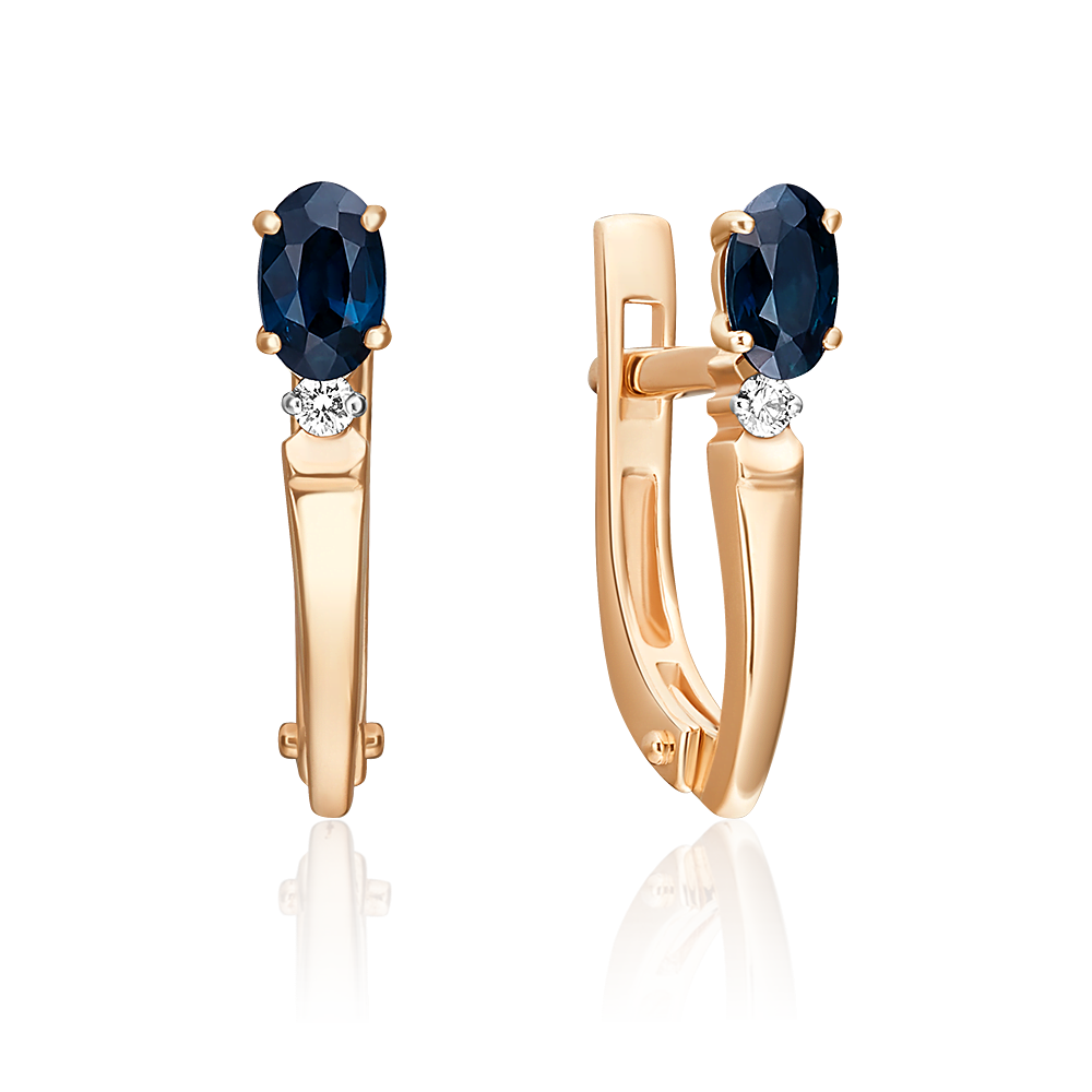 Серьги с английским замком из красного золота с сапфиром и бриллиантом 02-0427-00-105-1110-30