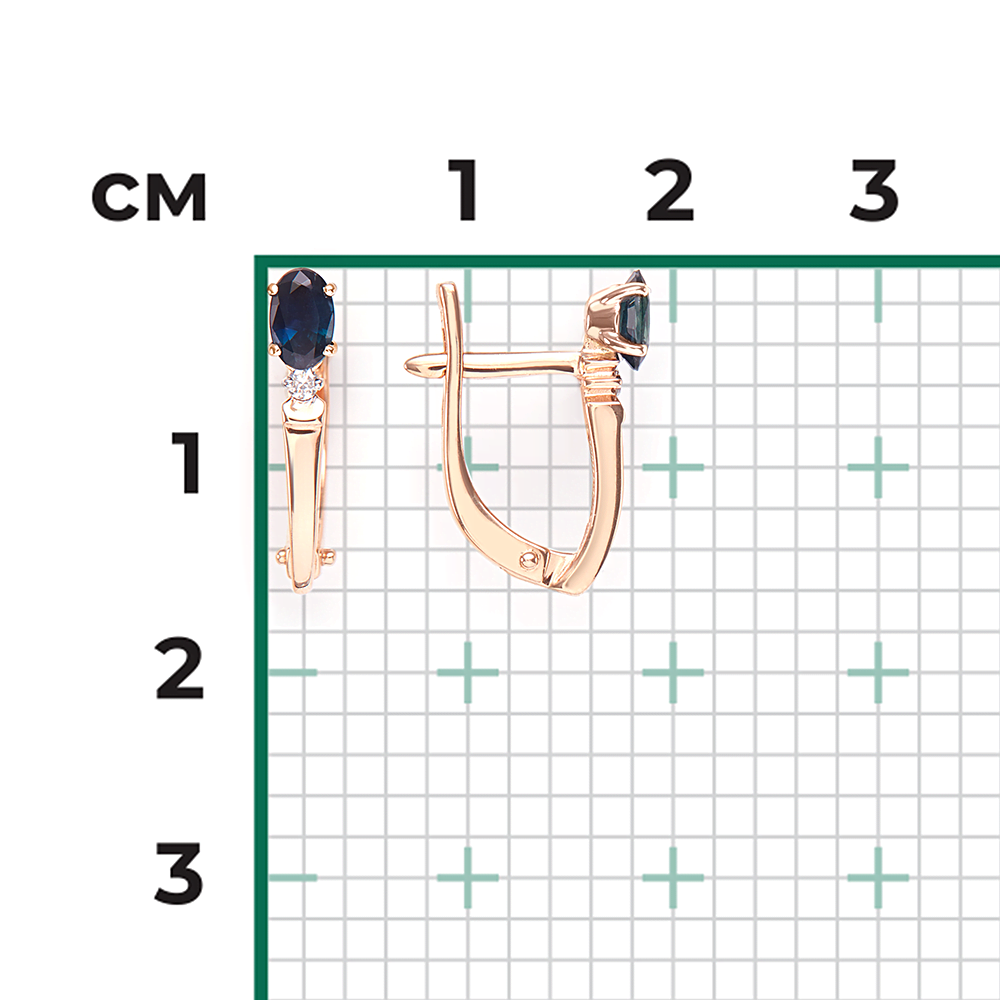 Серьги с английским замком из красного золота с сапфиром и бриллиантом 02-0427-00-105-1110-30