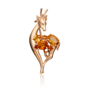 Брошь «Олень» из красного золота с цитринами 04-0235-00-206-1110-57