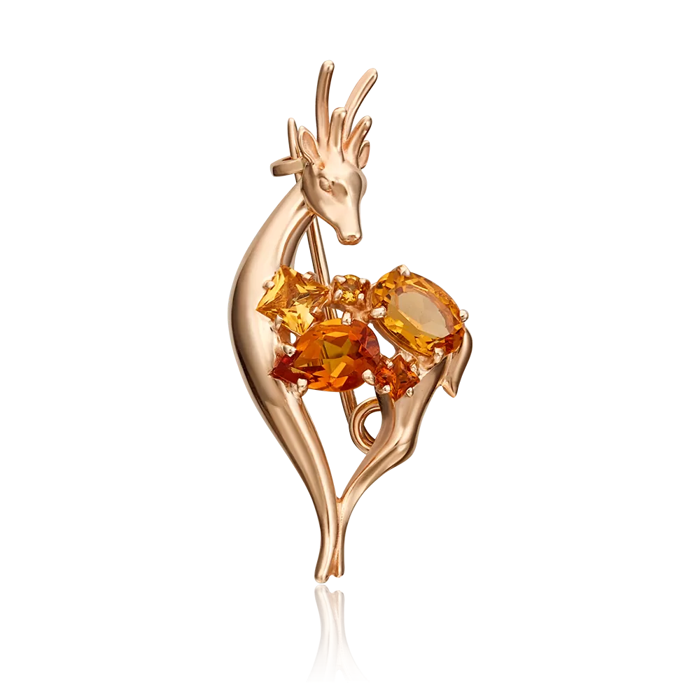Брошь «Олень» из красного золота с цитринами 04-0235-00-206-1110-57
