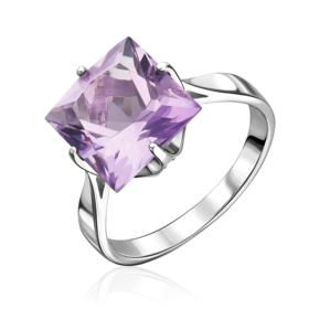 Кольцо из серебра с аметистом и фианитами
