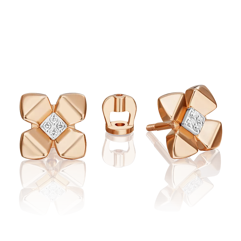 Серьги-пусеты из комбинированного золота с бриллиантами 02-4991-00-101-1111