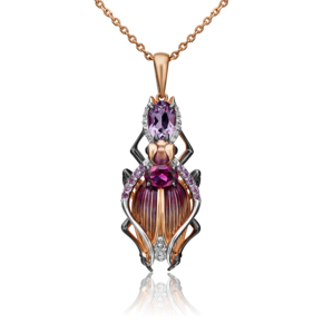 Подвеска «Жук-скарабей» из красного золота с миксом камней и эмалью 03-2982-00-712-1110-57