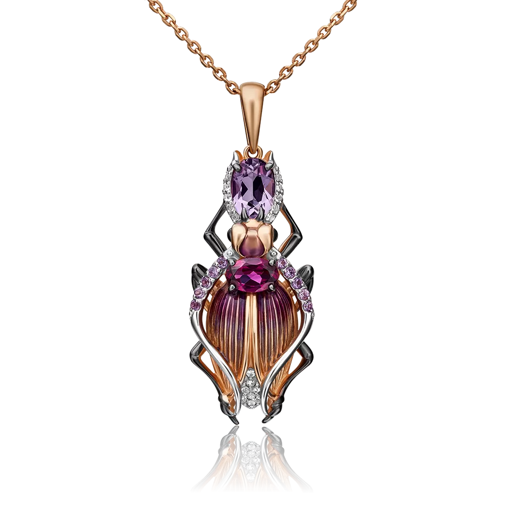 Подвеска «Жук-скарабей» из красного золота с миксом камней и эмалью 03-2982-00-712-1110-57