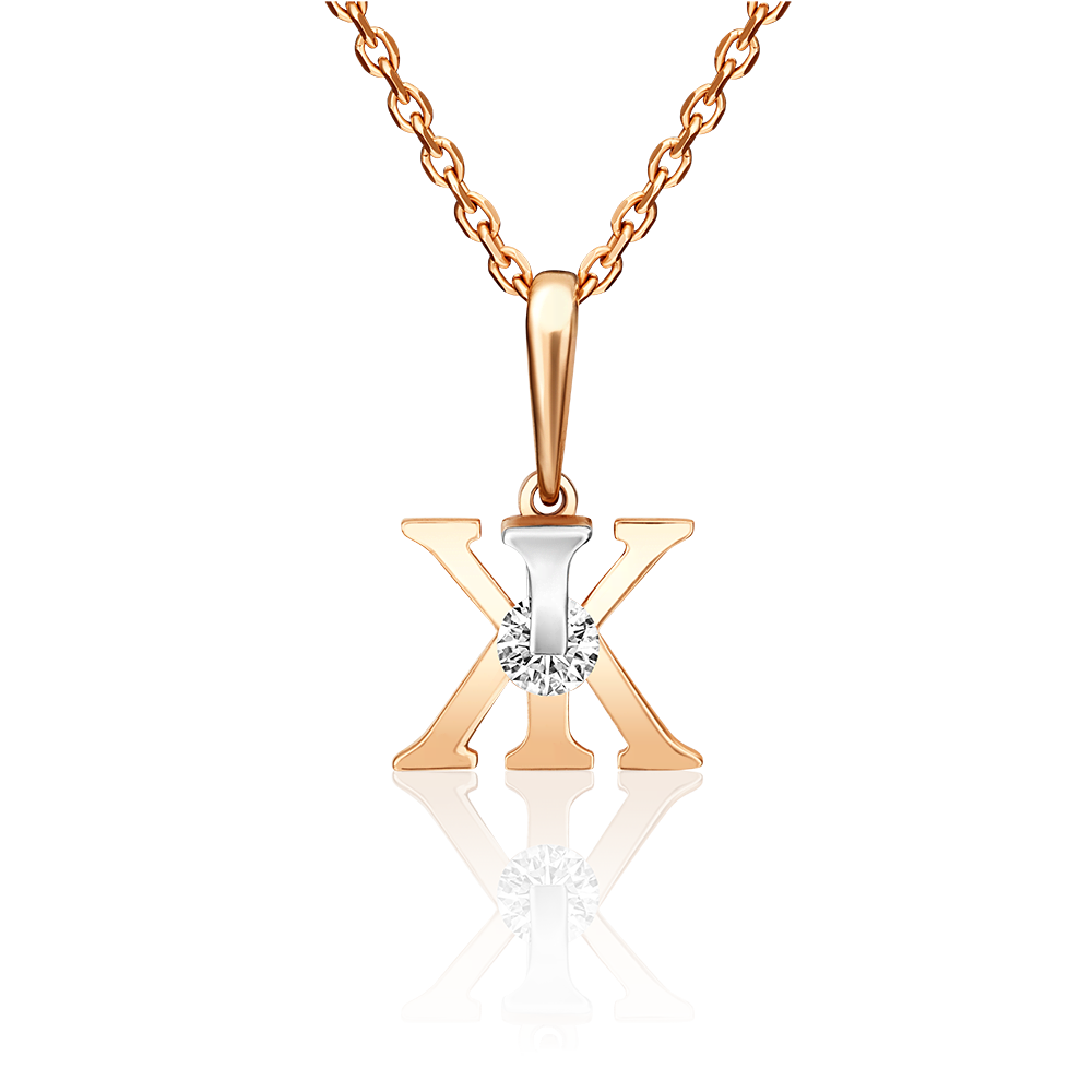 Подвеска «Буква Ж» из комбинированного золота с фианитом 03-3119-Ж-401-1111