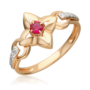 Кольцо из красного золота с рубином и бриллиантами 01-5877-00-107-1110