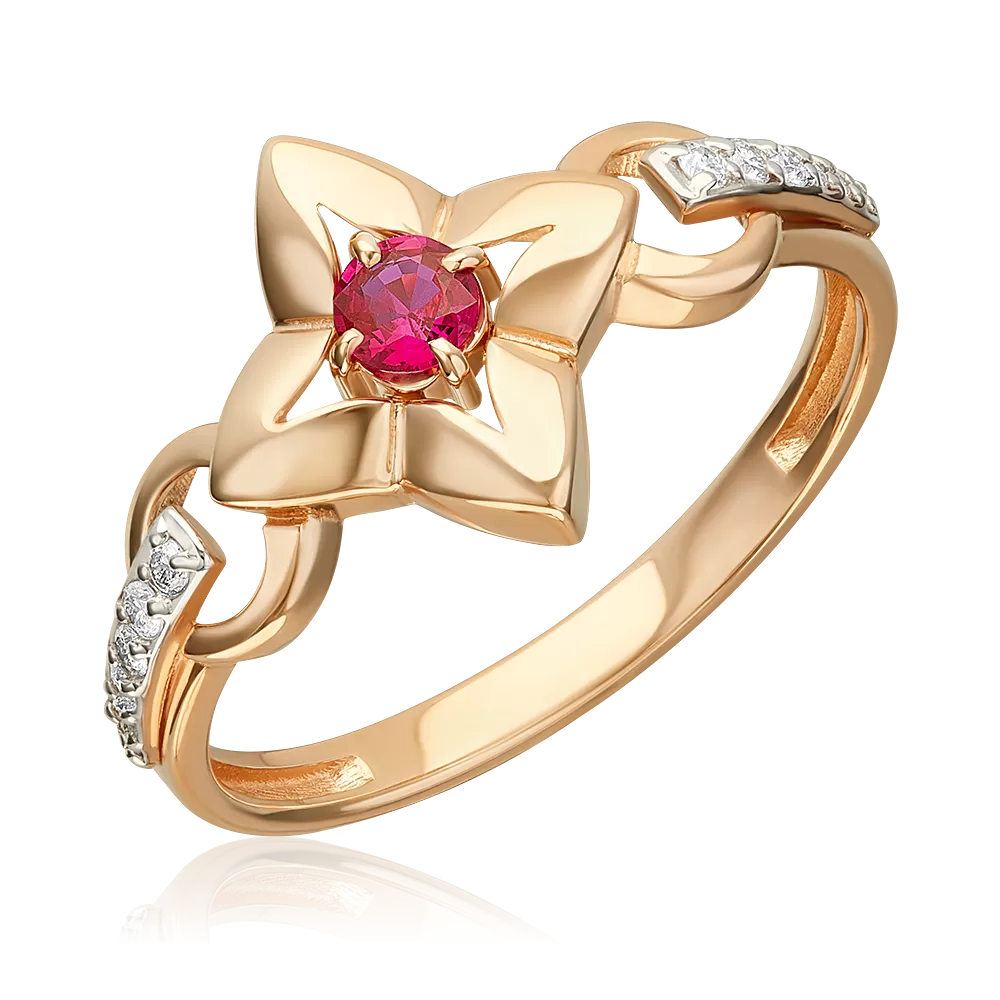 Кольцо из красного золота с рубином и бриллиантами 01-5877-00-107-1110