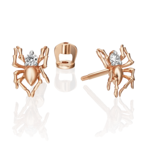 Серьги-пусеты «Пауки» из красного золота с фианитом 02-4478-00-401-1110-03