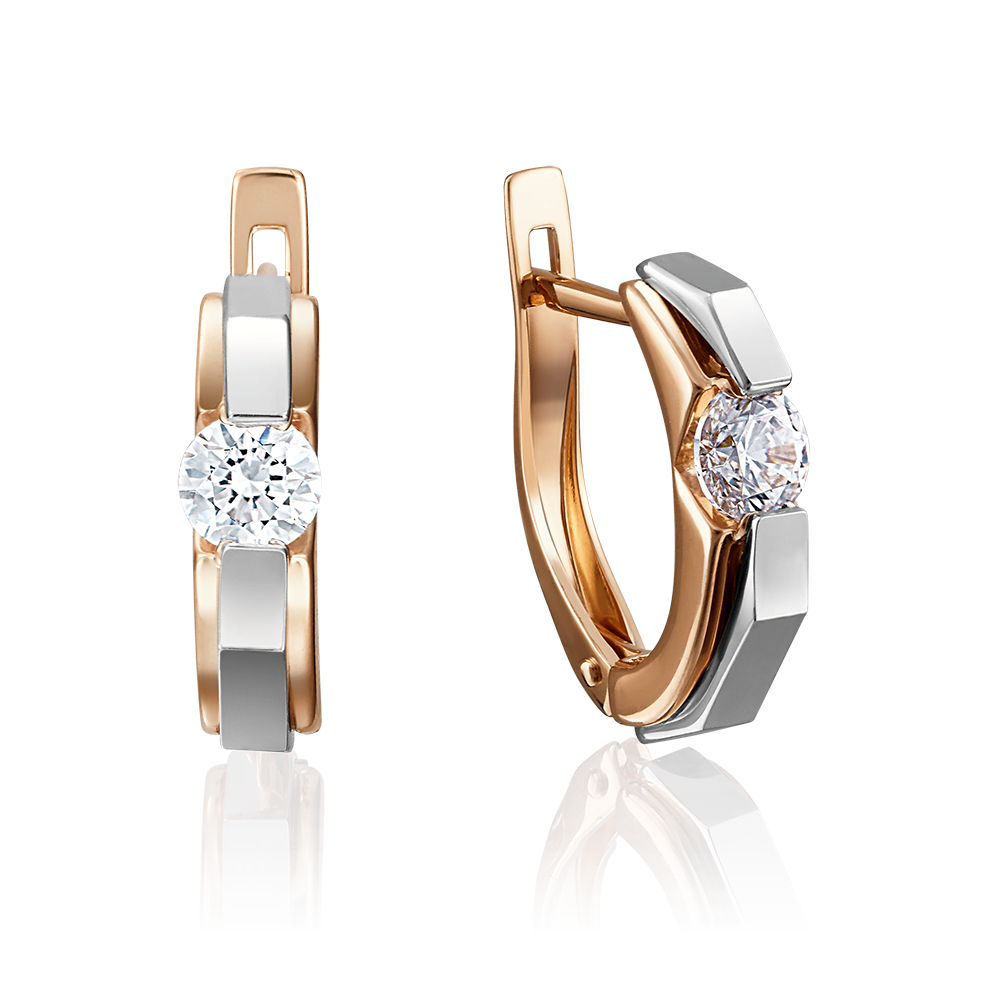 Серьги с английским замком из комбинированного золота с фианитом 02-4064-00-401-1111