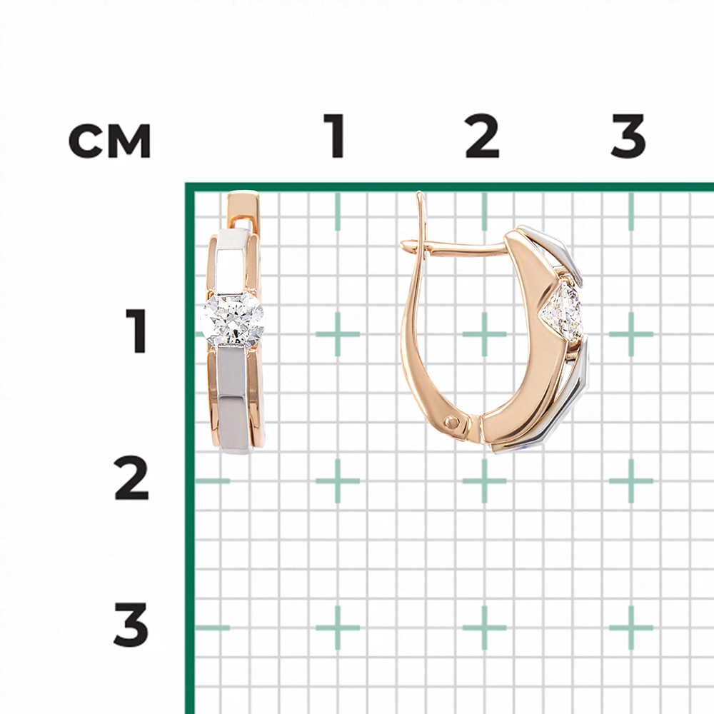 Серьги с английским замком из комбинированного золота с фианитом 02-4064-00-401-1111
