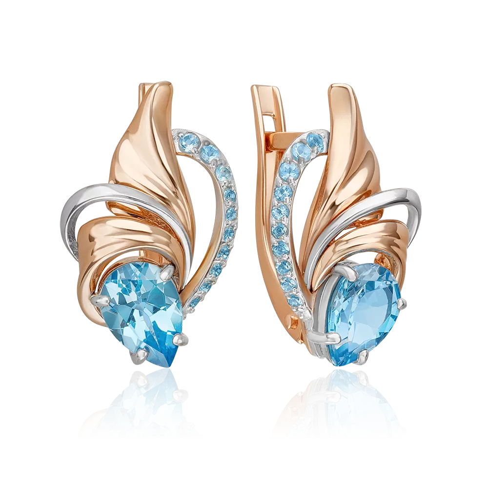 Серьги «Стихия Воды» с английским замком из комбинированного золота с топазами 02-5163-00-201-1111