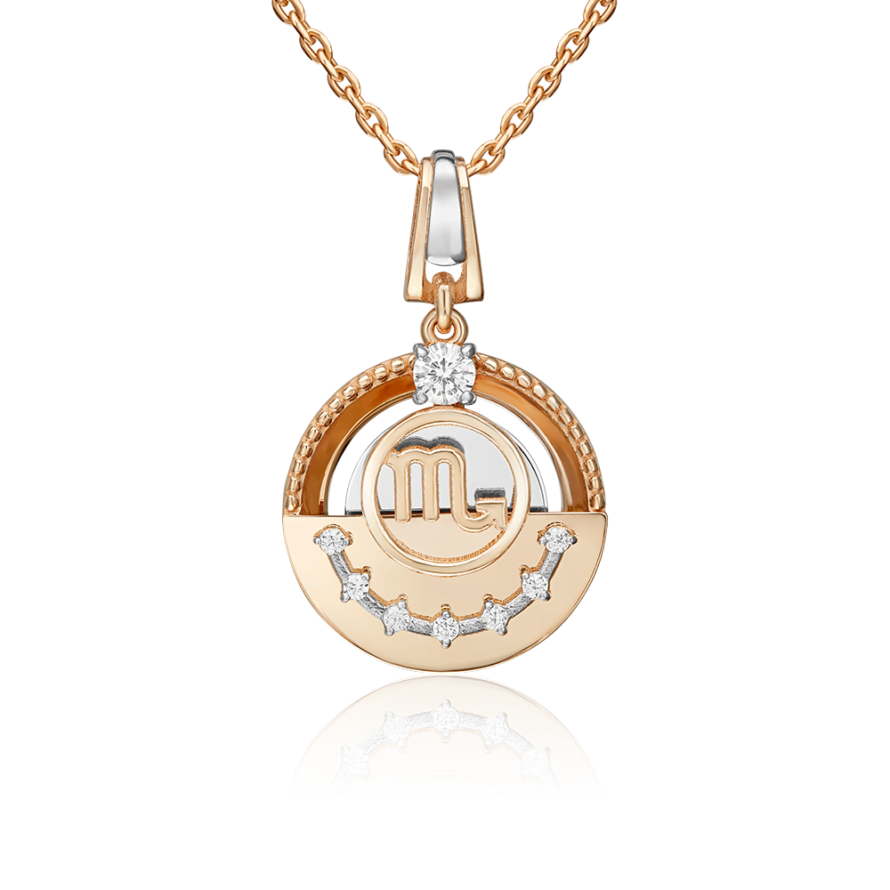 Подвеска «Знак зодиака Скорпион» из комбинированного золота с фианитами 03-3463-10-401-1111