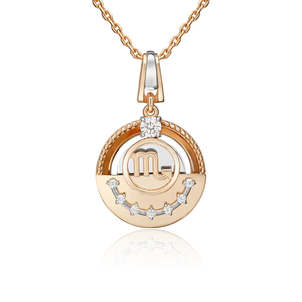 Подвеска «Знак зодиака Скорпион» из комбинированного золота с фианитами 03-3463-10-401-1111