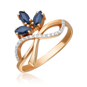 Кольцо из красного золота с сапфирами и бриллиантами