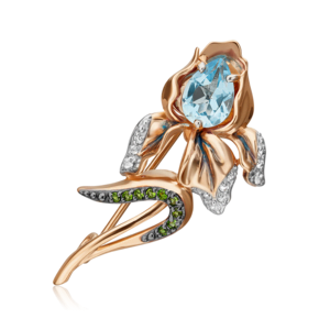 Брошь «Ирис» из красного золота с миксом камней и эмалью 04-0249-00-713-1110-57