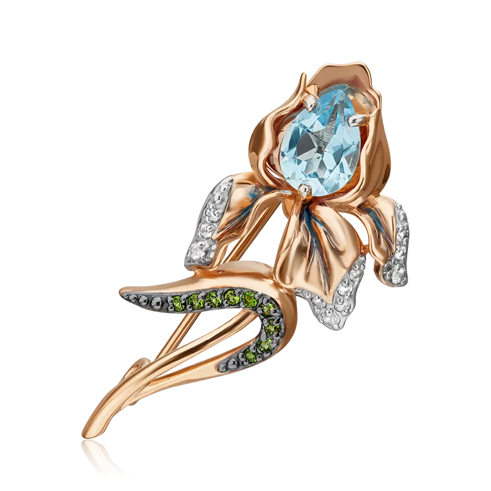 Брошь «Ирис» из красного золота с миксом камней и эмалью 04-0249-00-713-1110-57