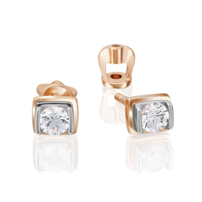 Серьги-пусеты из комбинированного золота с фианитом 02-4204-00-501-1111-38