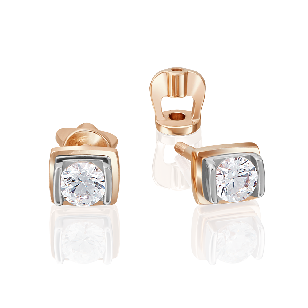 Серьги-пусеты из комбинированного золота с фианитом 02-4204-00-501-1111-38