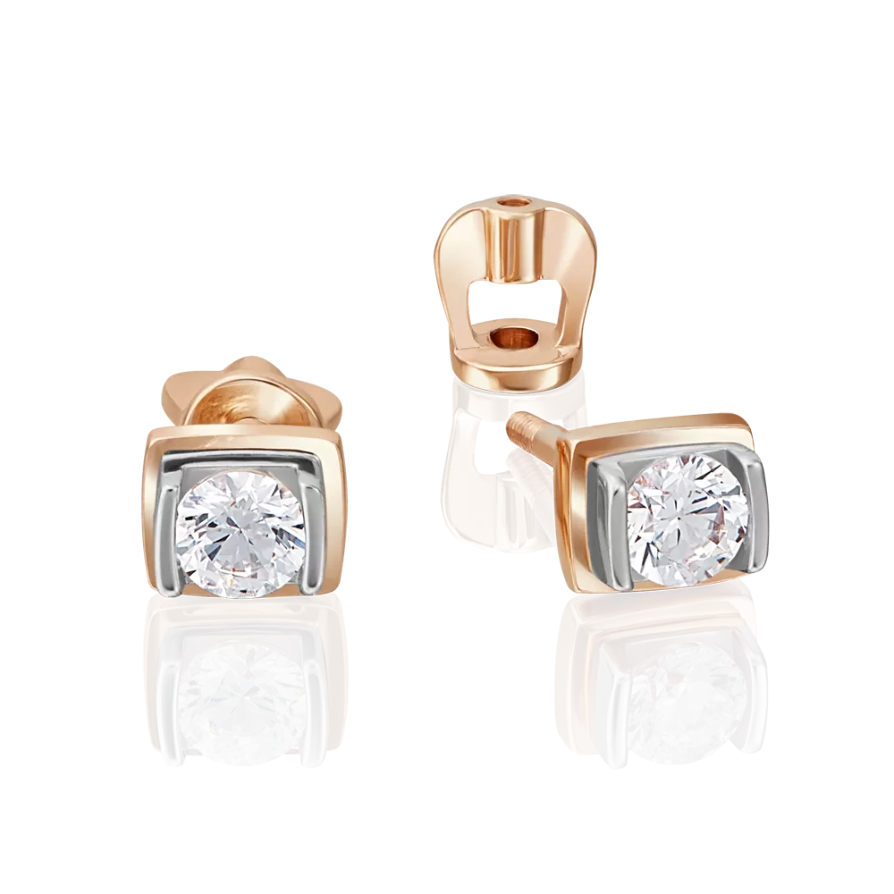 Серьги-пусеты из комбинированного золота с фианитом 02-4204-00-501-1111-38