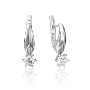 Серьги с английским замком из белого золота с бриллиантом