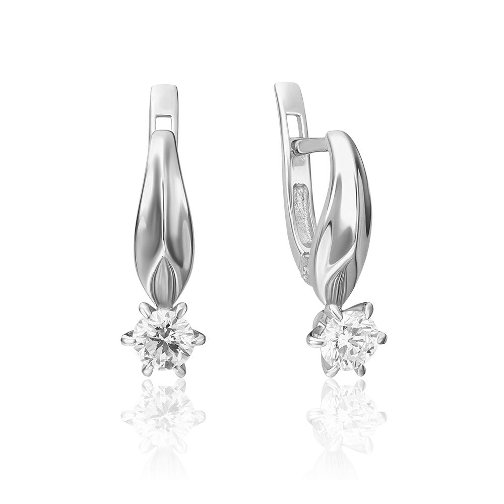 Серьги с английским замком из белого золота с бриллиантом 02-0487-00-101-1120-30