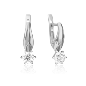 Серьги с английским замком из белого золота с бриллиантом