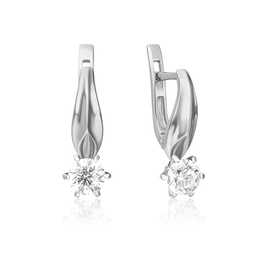 Серьги с английским замком из белого золота с бриллиантом 02-0489-00-101-1120-30