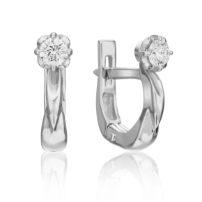 Серьги с английским замком из белого золота с бриллиантом