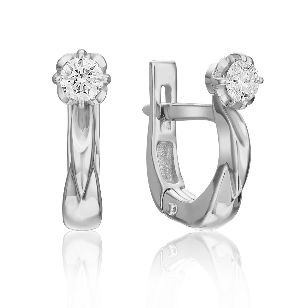 Серьги с английским замком из белого золота с бриллиантом 02-0527-00-101-1120-30