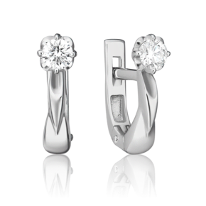 Серьги с английским замком из белого золота с бриллиантом 02-0529-00-101-1120-30