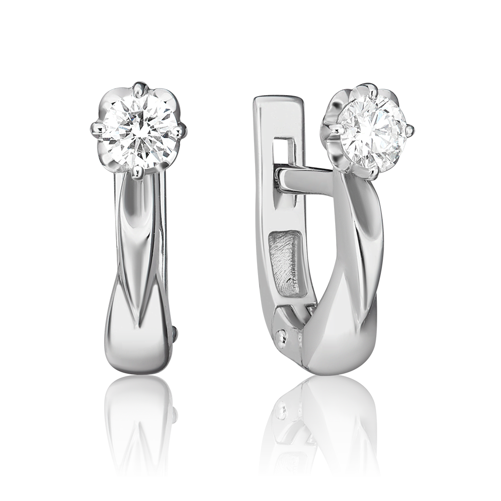 Серьги с английским замком из белого золота с бриллиантом 02-0529-00-101-1120-30