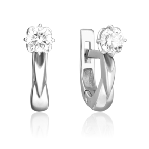 Серьги с английским замком из белого золота с бриллиантом 02-0533-00-101-1120-30